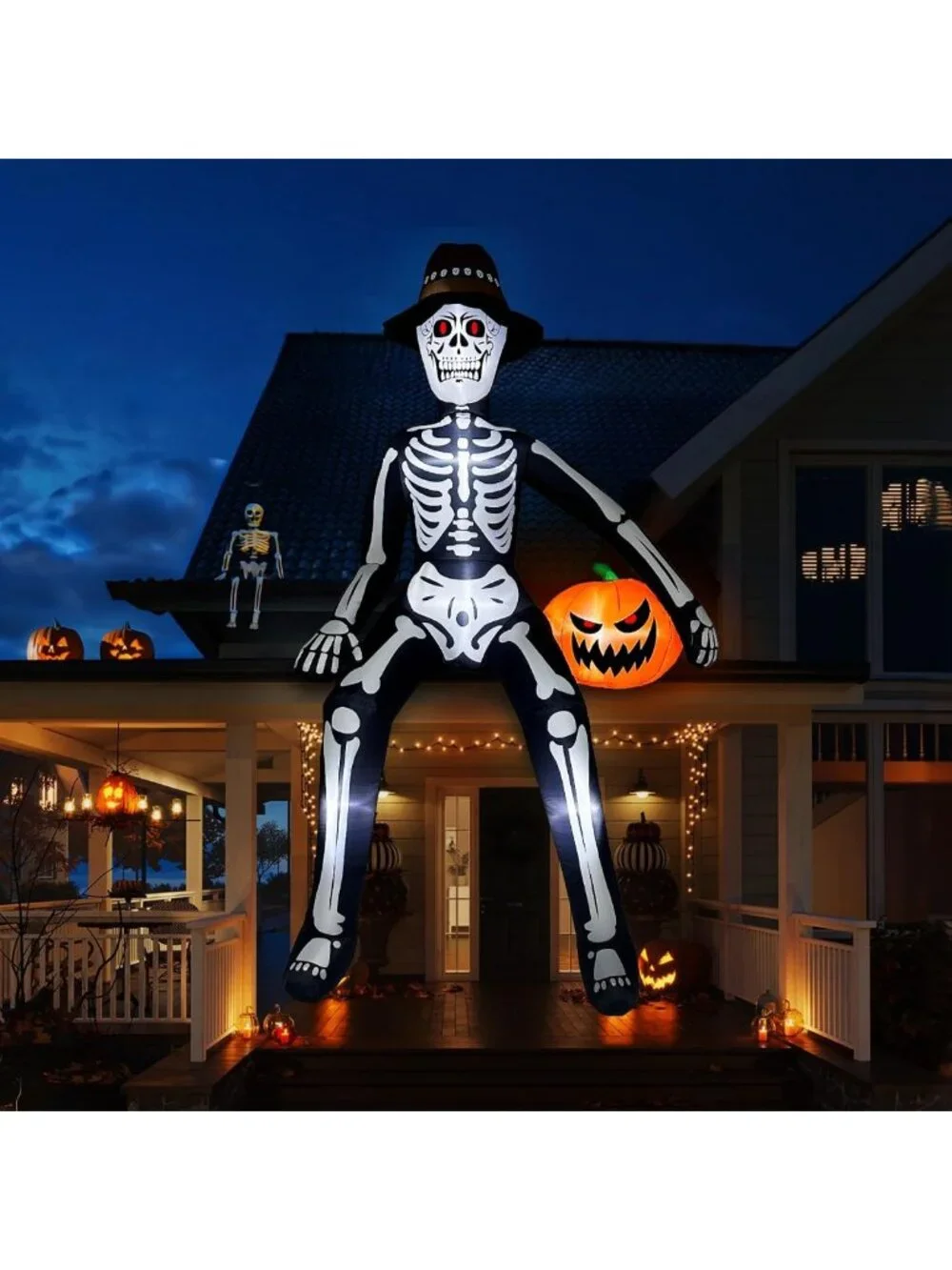 Giant 10 FT Halloween Skeleton Inflatable Decor with Pumpkin & LED Lights for